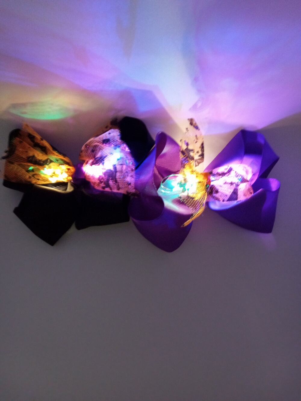 2 Light Up Halloween Bows Purple & Orange/Black & Orange 1020-21